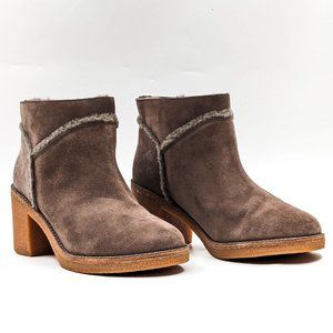 UGG Women Kasen Shearling Lined Grey Suede Block Heel Ankle Boots size 9
